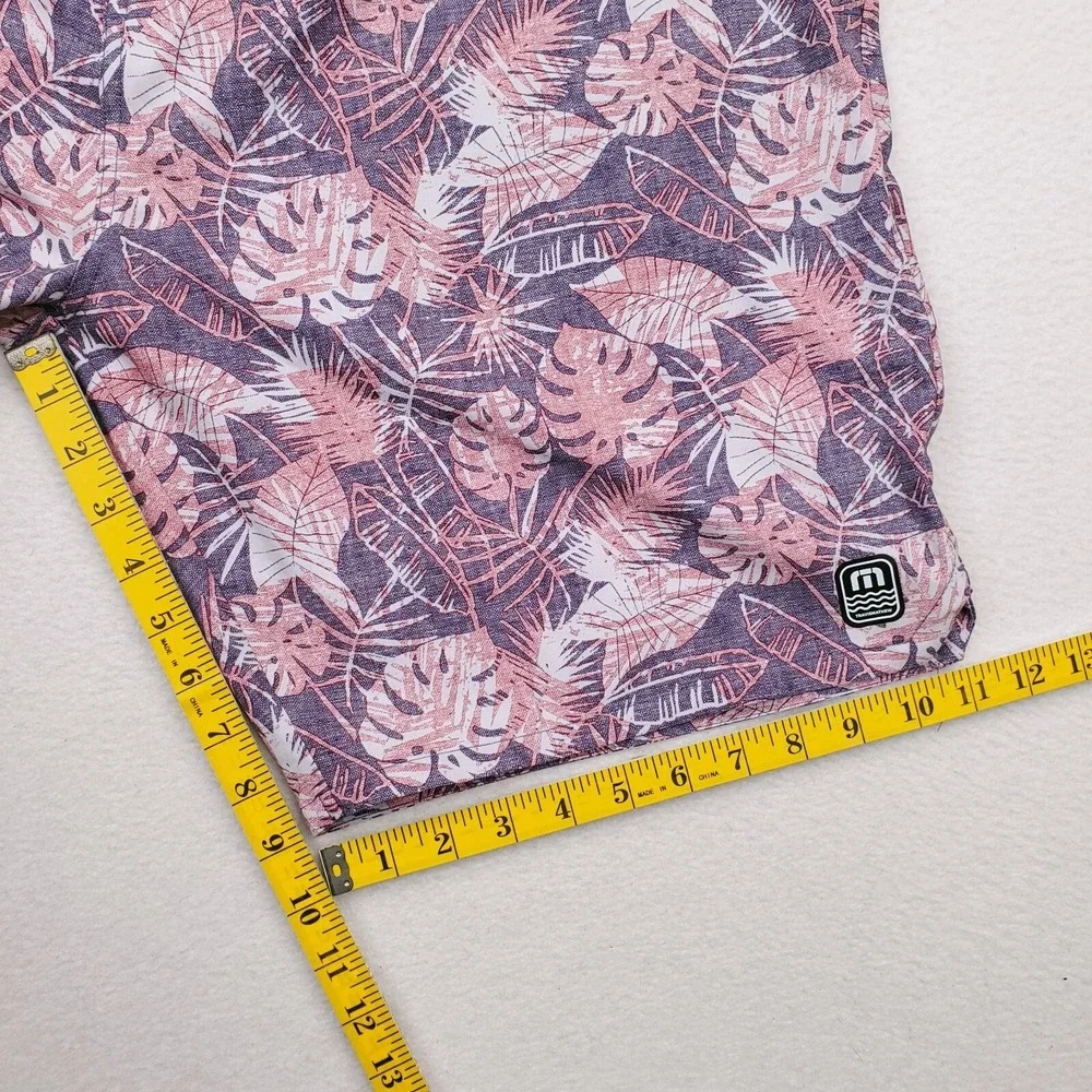 Travis Mathew Board Shorts Mens 42 Blue Pink Hawaiian Foot The Bill Bathing Suit